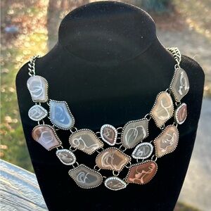 Multi stone-necklace Abstract Shapes Shades Of Brown/gray/beige and Brass Chain